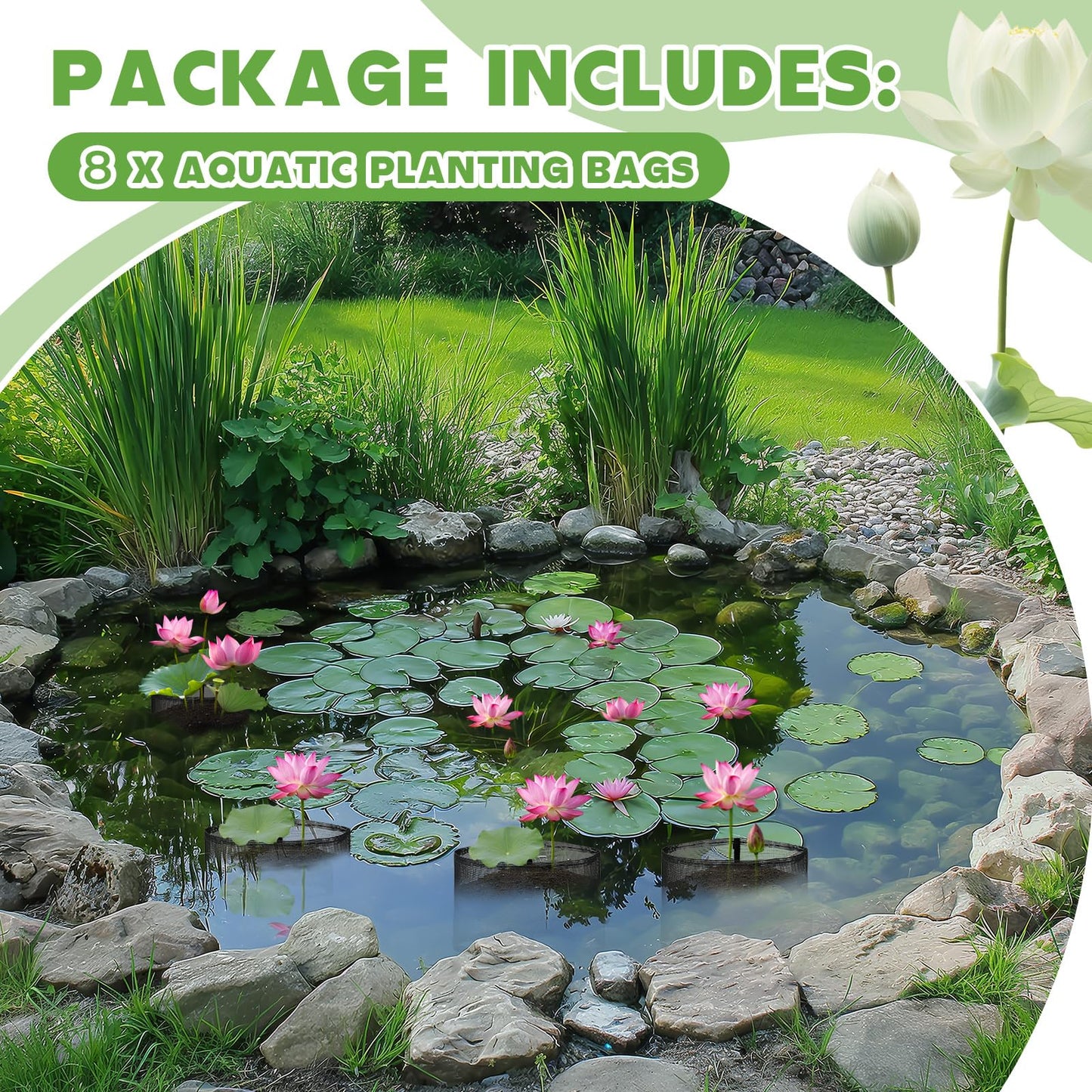 Beeveer 8 Pcs Pond Plant Baskets, Square Reusable Aquatic Planting Bags Breathable Mesh Garden Water Plant Pot for Water Lily Gladiolus Bog and Terrestrial Plants (7 Inch,Square)