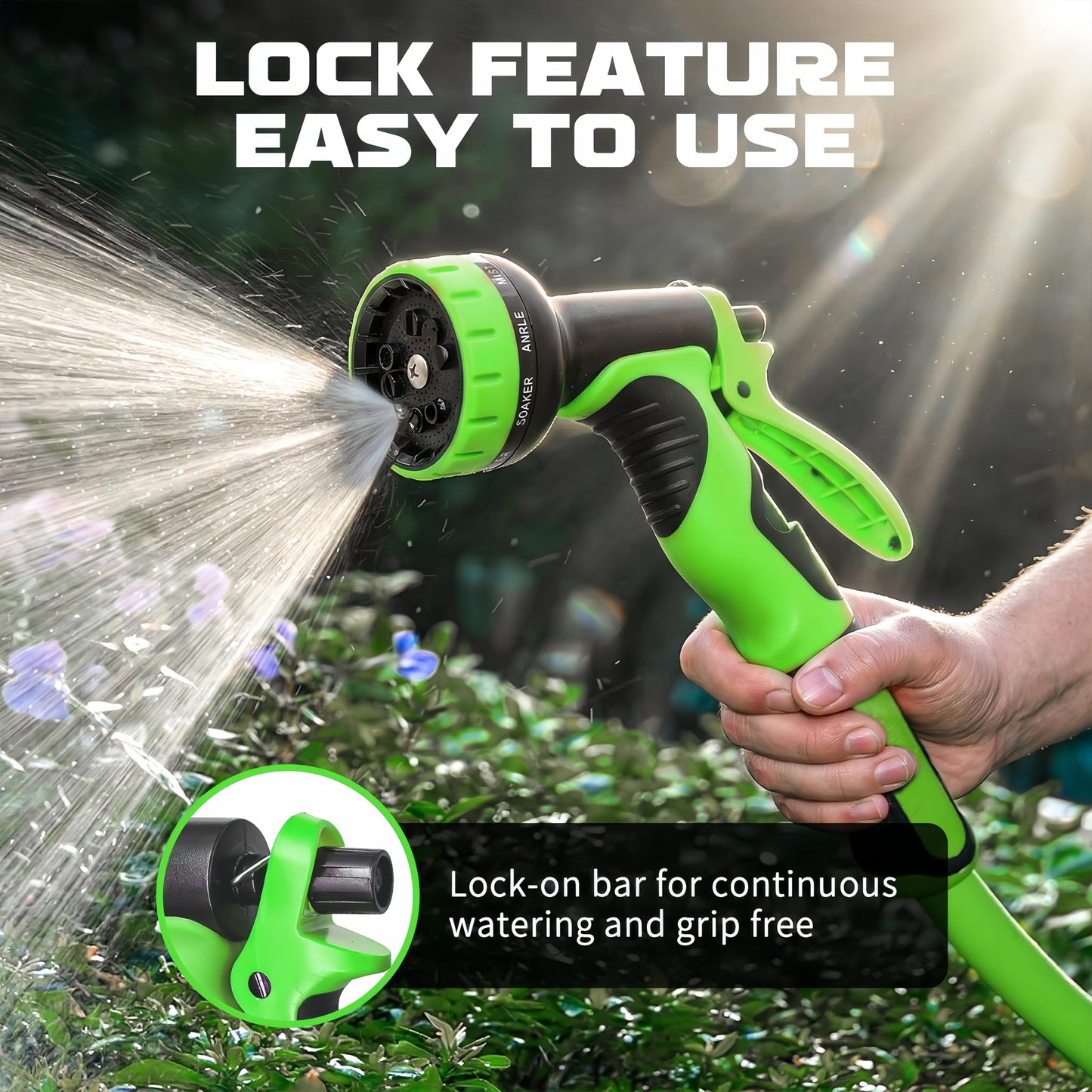 Heyakso Garden Hose Nozzle with 10 Spray Patterns – High Pressure Water Sprayer for Car Washing, Pet Bathing & Lawn Care with Lock Feature & Comfort Grip – Fits All 3/4" Standard Hoses Thread