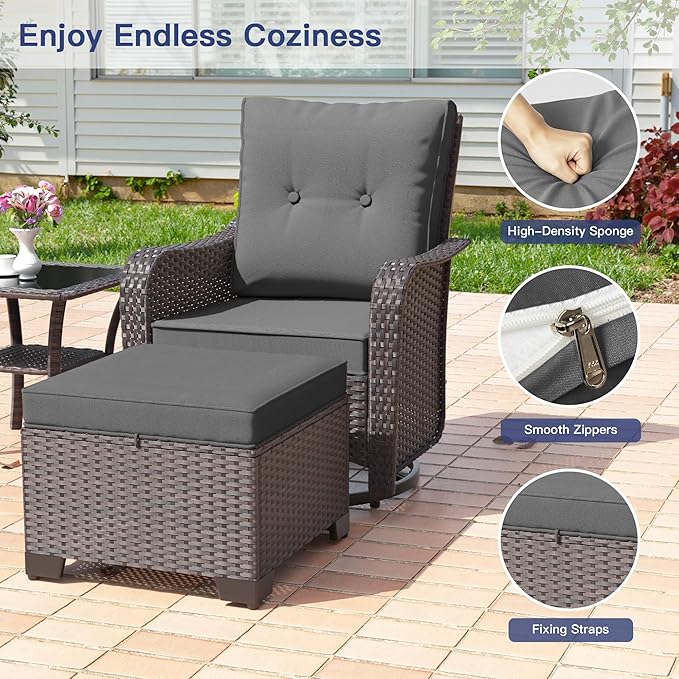 ALAULM 5-Piece Outdoor Swivel Rocking Chair Set
