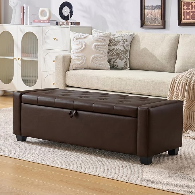 Huatean Home 48" Ottoman with Storage, Storage Ottoman Bench with Safety Hinge