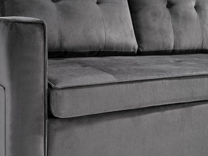 Sofa Bed, Pull Out Couch with Side Pockets, 3 in 1 Velvet Fabric Loveseat
