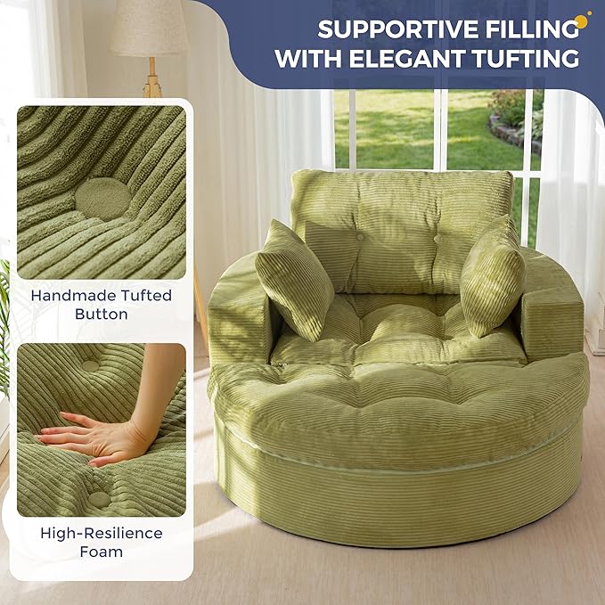 MAXYOYO Oversized Round Chaise Lounge Sofa, Upholstered Lounge Chair