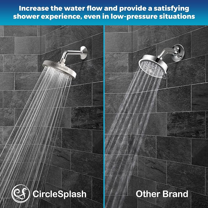 High Pressure Shower Head - Anti-Clogging Silicone Nozzles 2.5 GPM Removable Restrictor - Easy to Clean and Install - Includes Plumbers Tape - 6 inch - (Brushed Nickel 2.5GPM)