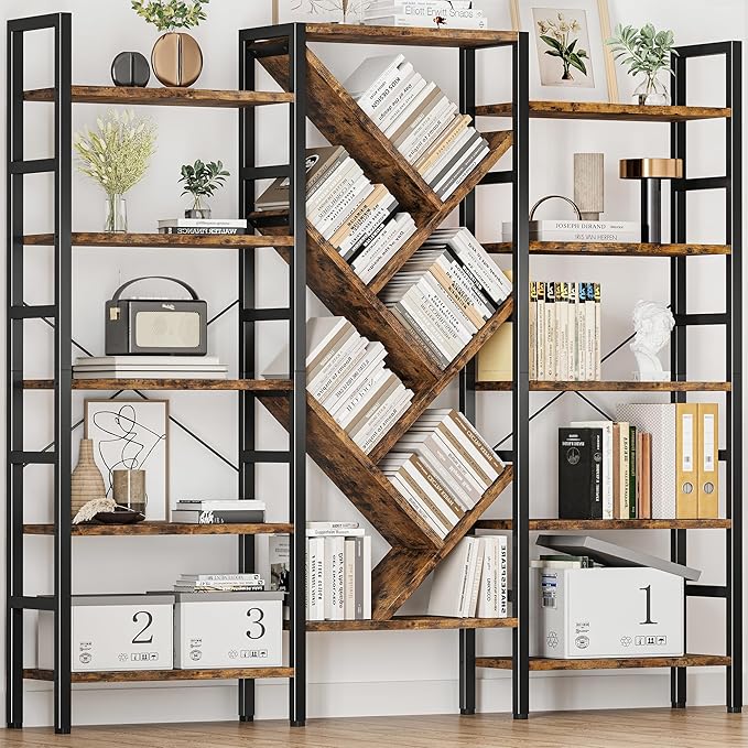 INNOD 70x70 Triple 5 Tier Book Shelf, Large Wooden Bookcase