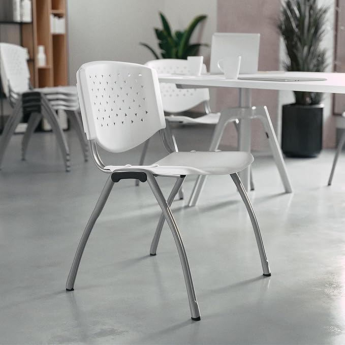 Flash Furniture HERCULES -5 Pack 880 lb. Capacity White Plastic Stack Chair |