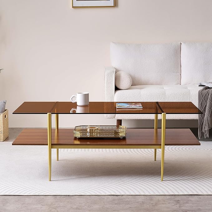 LumFurn Extra Large Rectangle Glass Coffee Table, Mid-Century Modern Design
