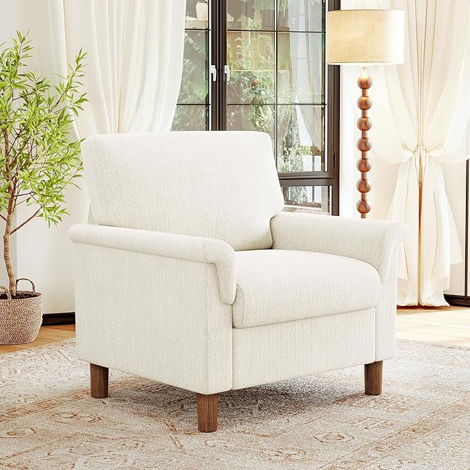 Mid Century Modern Accent Chair, Chenille Comfy Living Room Arm Chairs