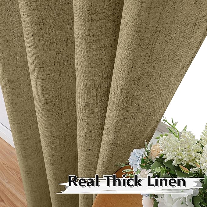 Tollpiz Short Linen Curtains Living Room Rod Pocket Semi Sheer Curtain Burlap Light Filtering Thick Linen Drapes for Bedroom, 54 x 54 inches Long, Taupe, Set of 2 Panels