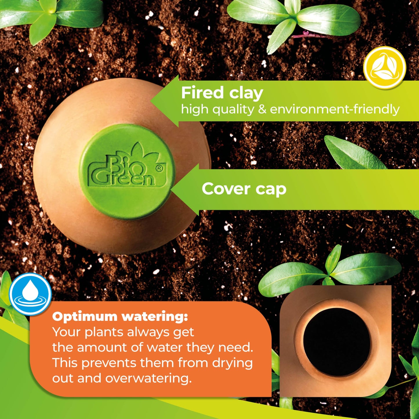 BioGreen Plant Self-Watering System Hydro MAX S | 0.3 gal | Irrigation Ø 23.6 in | Olla Made of Fired Clay | Environmentally Friendly | Terracotta Water Saver for Gardens, Vegetables & Raised Beds