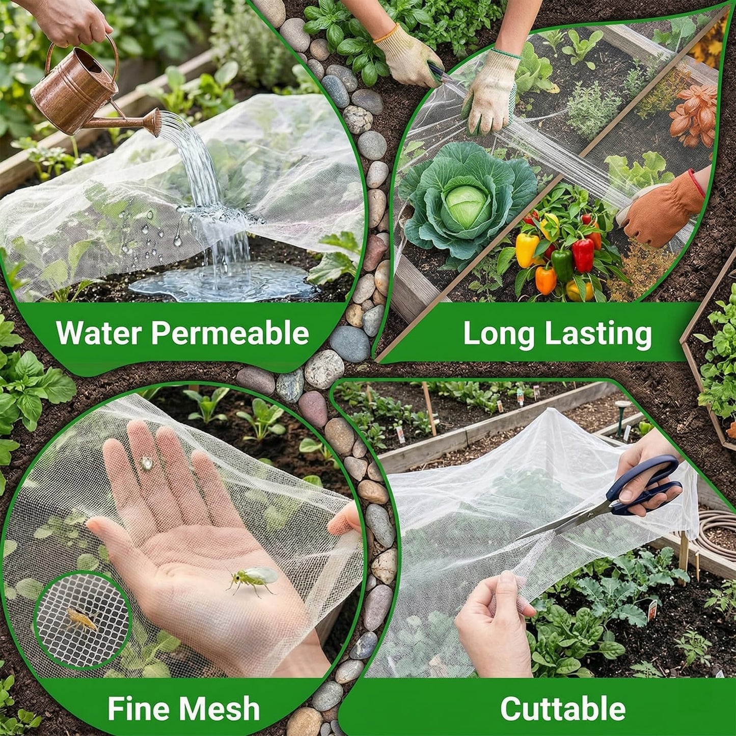 10FT x 20FT Garden Netting Ultra Fine Mesh Netting Plant Cover Insect Bird Netting Barrier for Garden Protection Row Cover for Raised Beds/Greenhouse Vegetables Fruits Flowers Trees