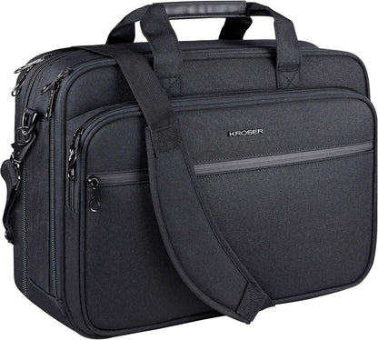KROSER Laptop Bag Premium Laptop Briefcase Fits Up to 17.3 Inch Laptop Expandable Water-Repellent Shoulder Messenger Bag Computer Bag with RFID Pockets for Travel/Business/Men/Women-Black