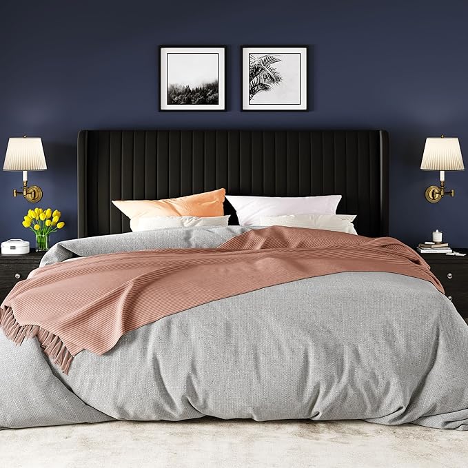 Allewie King Size Velvet Bed Frame/Vertical Channel Tufted Wingback