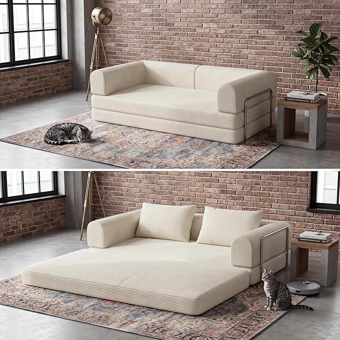 Garvee 78" Convertible Sleeper Sofa Bed, Plush Corduroy Futon Loveseat