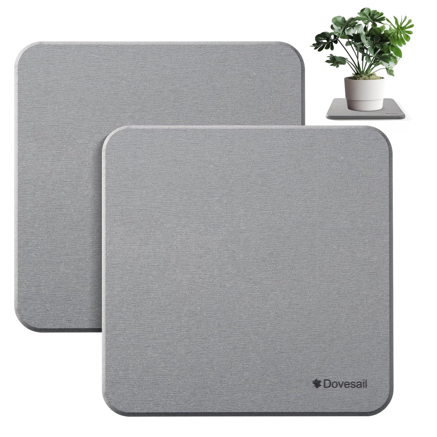 Dovesail Plant Saucer, 12" Instantly Dry Diatomaceous Earth Stone Prevents Moisture Buildup, Flower Plant Tray Pot Saucer Keep Counter and Floors Dry and Clean (2 Pack)- Dark Gray