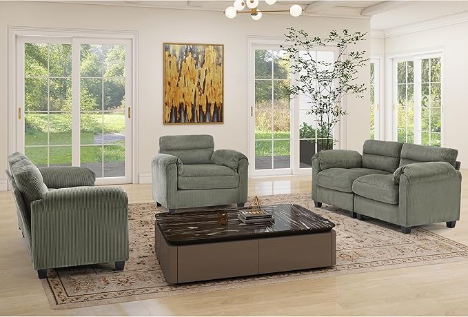 HAOMARKETS Corduroy Sofa Set, Upholstered Armchair and Loveseat Sofa Set of 2