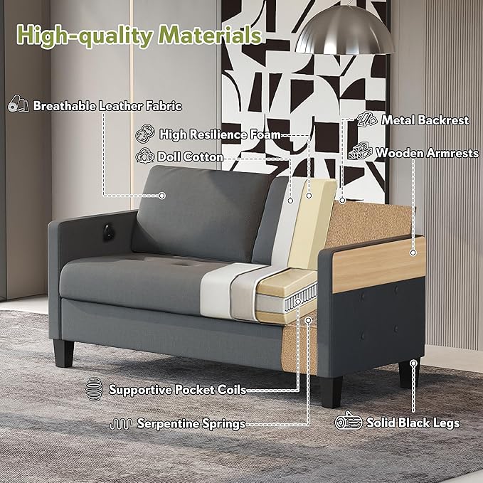 STHOUYN Comfy Loveseat Sofa Small Grey Couch, Small Love Seat Bedroom, Mid