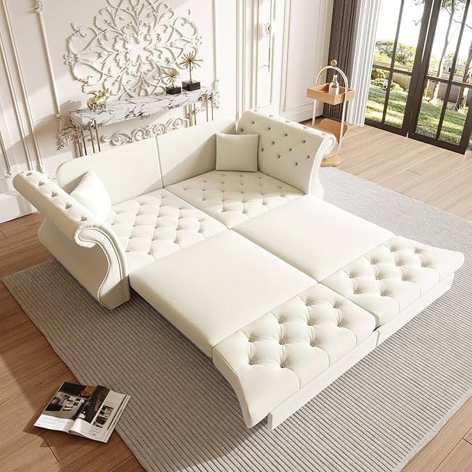 83.8" Oversized Pull Out Sofa Bed, Chesterfield Velvet Sleeper Sofa Couch