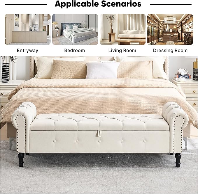 67" Storage Bench for Bedroom, Linen End of Bed