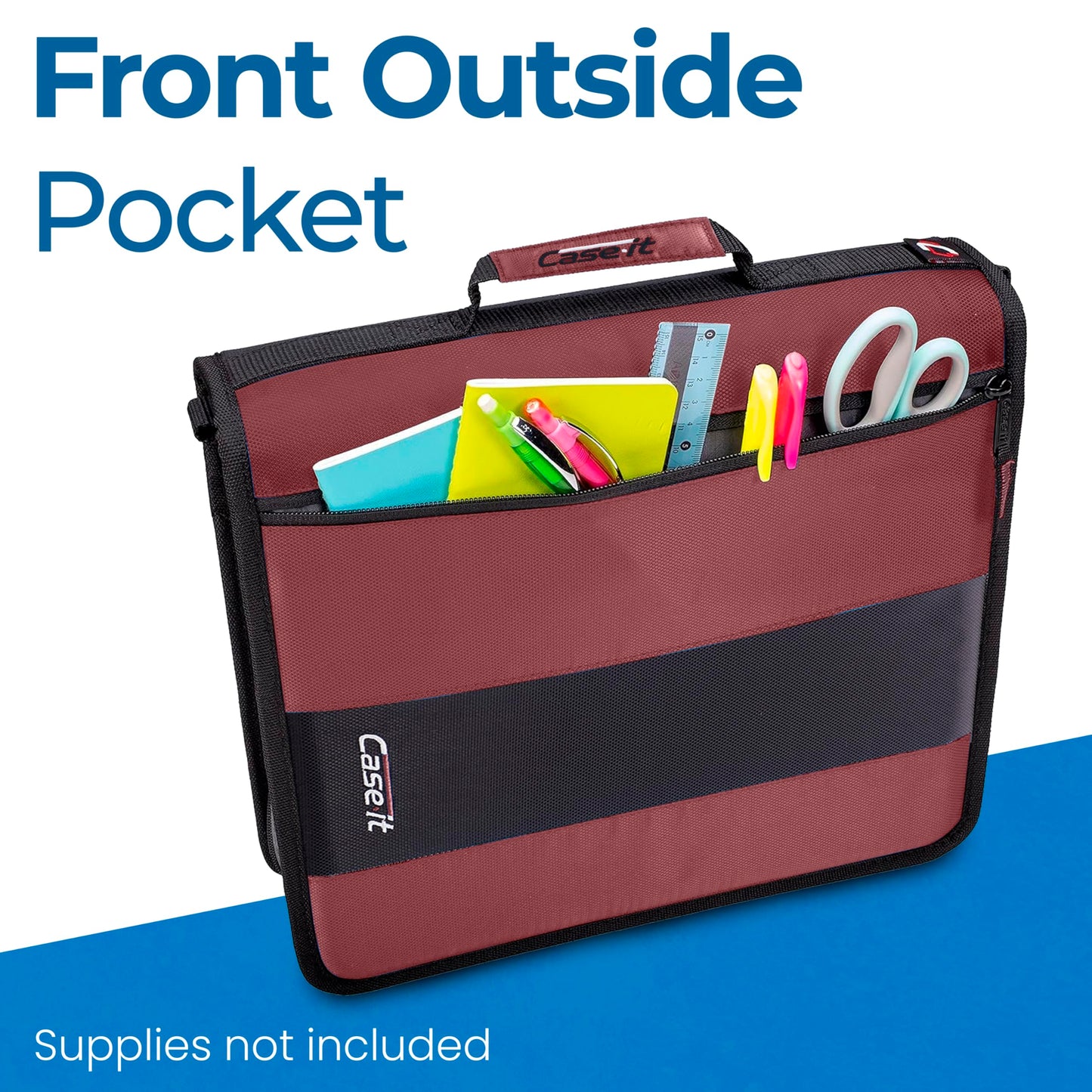 Case-it Classic Zipper Binder | 2-Inch O-Rings, 350 Sheet Capacity, Multiple Storage Pockets & Shoulder Strap | School & Office Organizer | D-251 Burgundy