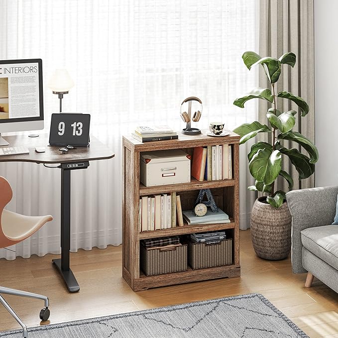LINSY HOME 3-Tier Bookshelf Display Storage Shelves Farmhouse Bookshelf