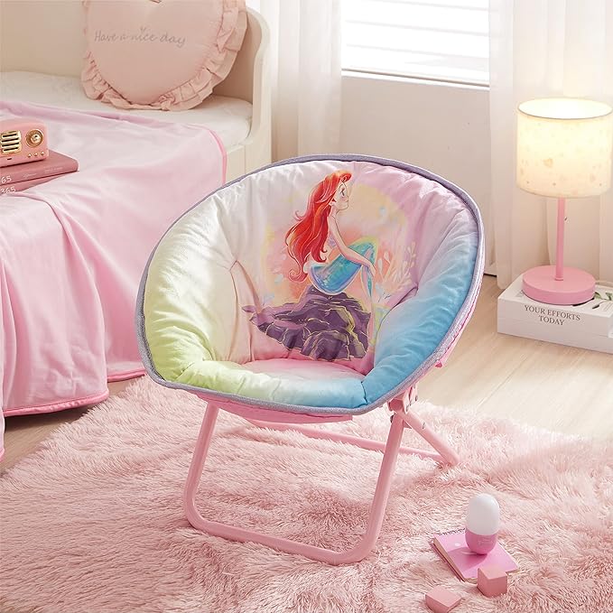 Disney Little Mermaid Toddler Saucer Chair, 19” Folding Kids Chair