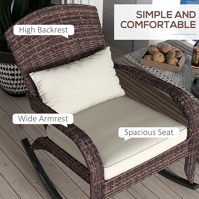 Outsunny Outdoor Wicker Adirondack Rocking Chair, Patio Rattan Rocker Chair