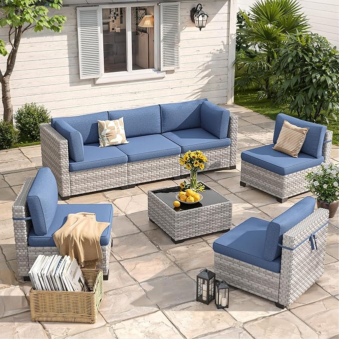6-Seat Modular Patio Furniture Set – Outdoor Wicker Sectional Sofa