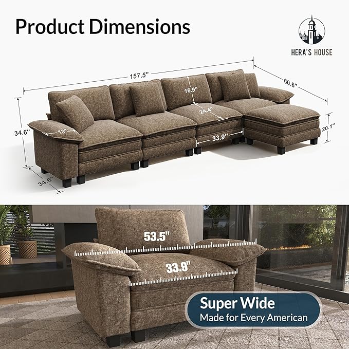 HERA'S HOUSE 158" Modular Sectional Sofa, Oversized L Shaped Couches