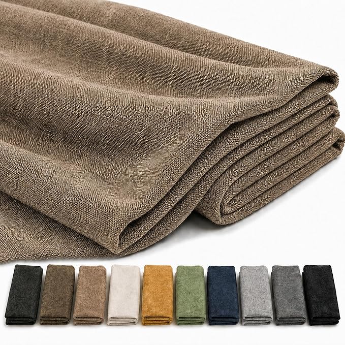 Mini Chenille Linen Blend Upholstery Fabric by the Yard, 57 Inch Wide Soft