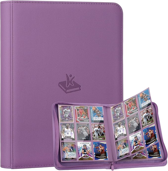 Trading Card Binder 9 Pocket, 360 Pockets Double-Sided Card Album, Premium PU Leather Zipper Card Holder for MTG, TCG, Sports & Game Cards, Must-Have for Collectors（Purple）