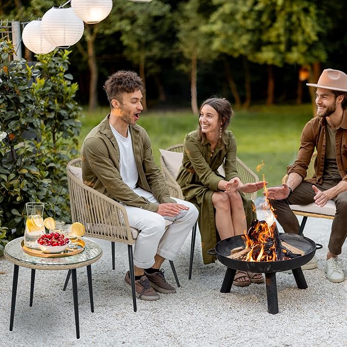YITAHOME 3-Piece Wicker Small Patio Balcony Chair Set, Outdoor Rattan