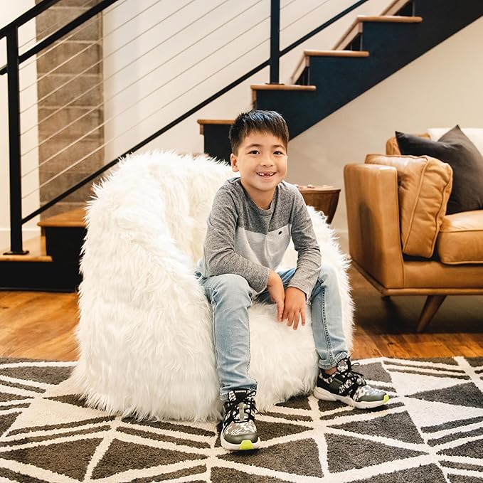 Big Joe Milano Bean Bag Chair, Ivory Shag Fur, Soft Faux Fur, 2.5 feet