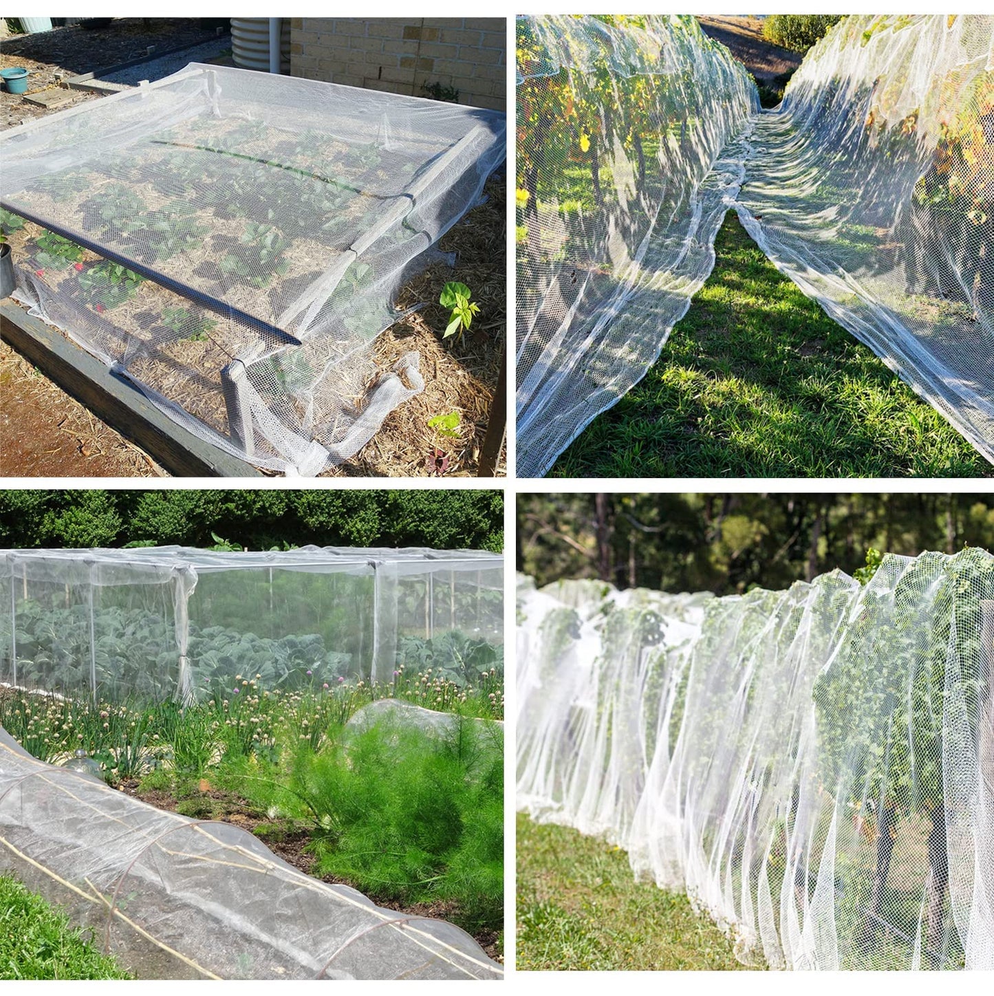 Unves 10x12ft Garden Netting, Bird Mesh Mosquito Netting, Row Covers Bird Net Barrier Screen Protect Fruits Crops, White Plant Cover Garden Mesh for Raised Beds Covers from Bugs Insect