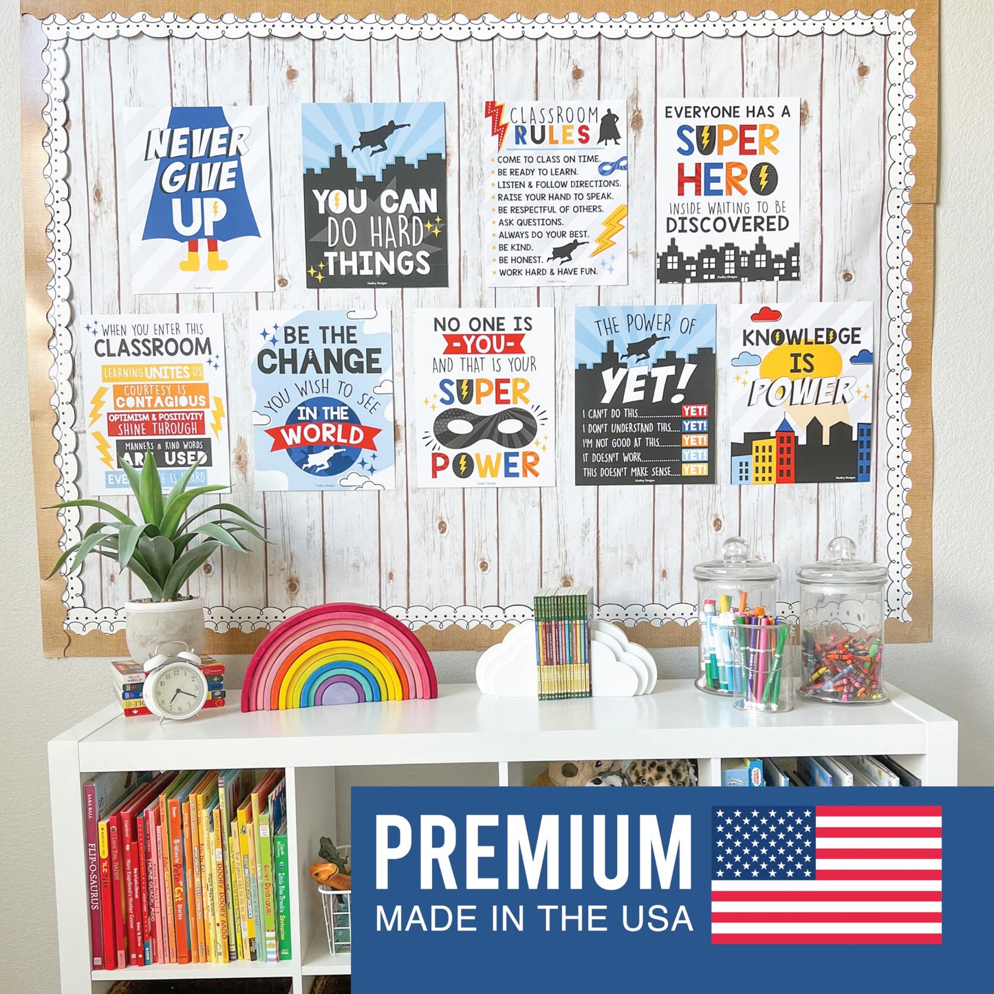Hadley Designs Motivational Poster for Classroom Decor - 9 Growth Mindset Classroom Posters Elementary, Inspirational Wall Decor Middle School, Teacher Must Haves, Superhero Bulletin Board Decorations