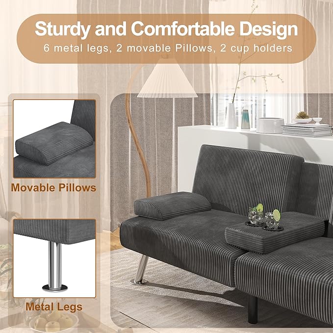 Shahoo Modern Upholstered Convertible Folding Futon Sofa Bed