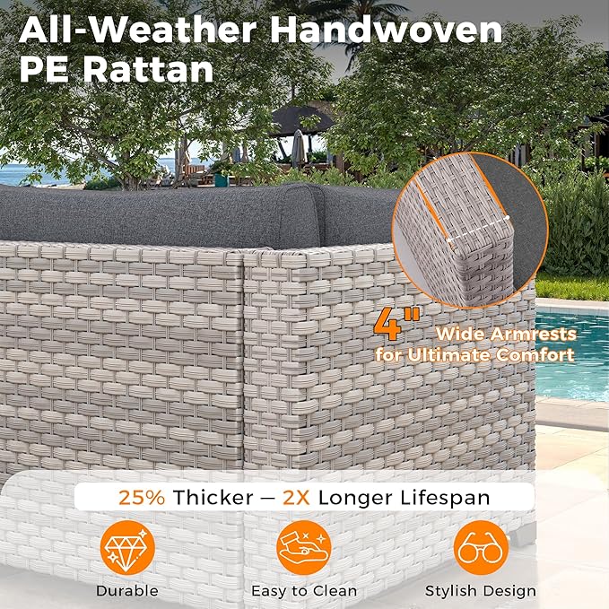12-Seat Modern Outdoor Wicker Rattan Patio Furniture Set