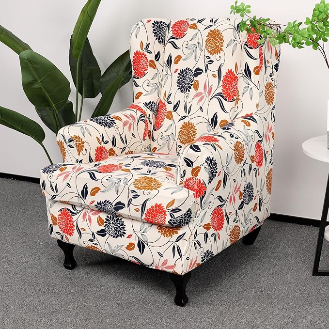 HAOYONG Wing Chair Slipcovers Printed Wingback Chair Covers 2 Pieces Wingback