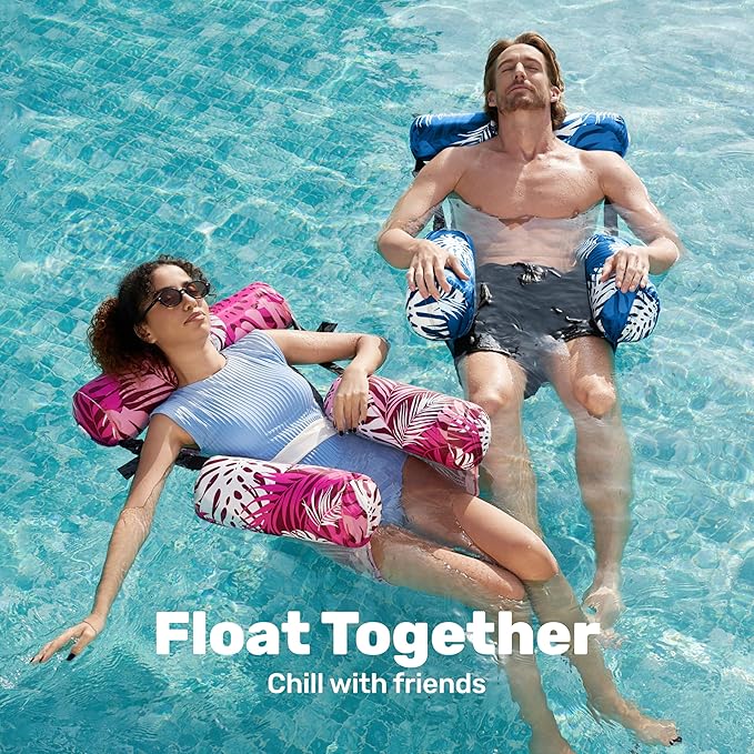 SLOOSH Inflatable Pool Floats Adult, 2 Packs Floating Lounge Chairs, Blow up