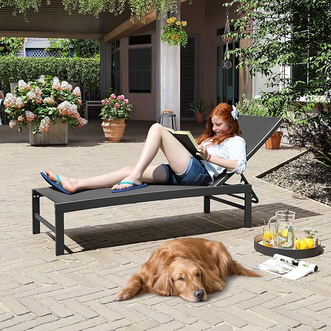 Crestlive Products Outdoor Lounge Chairs, Aluminum Pool Chaise Lounge Chairs