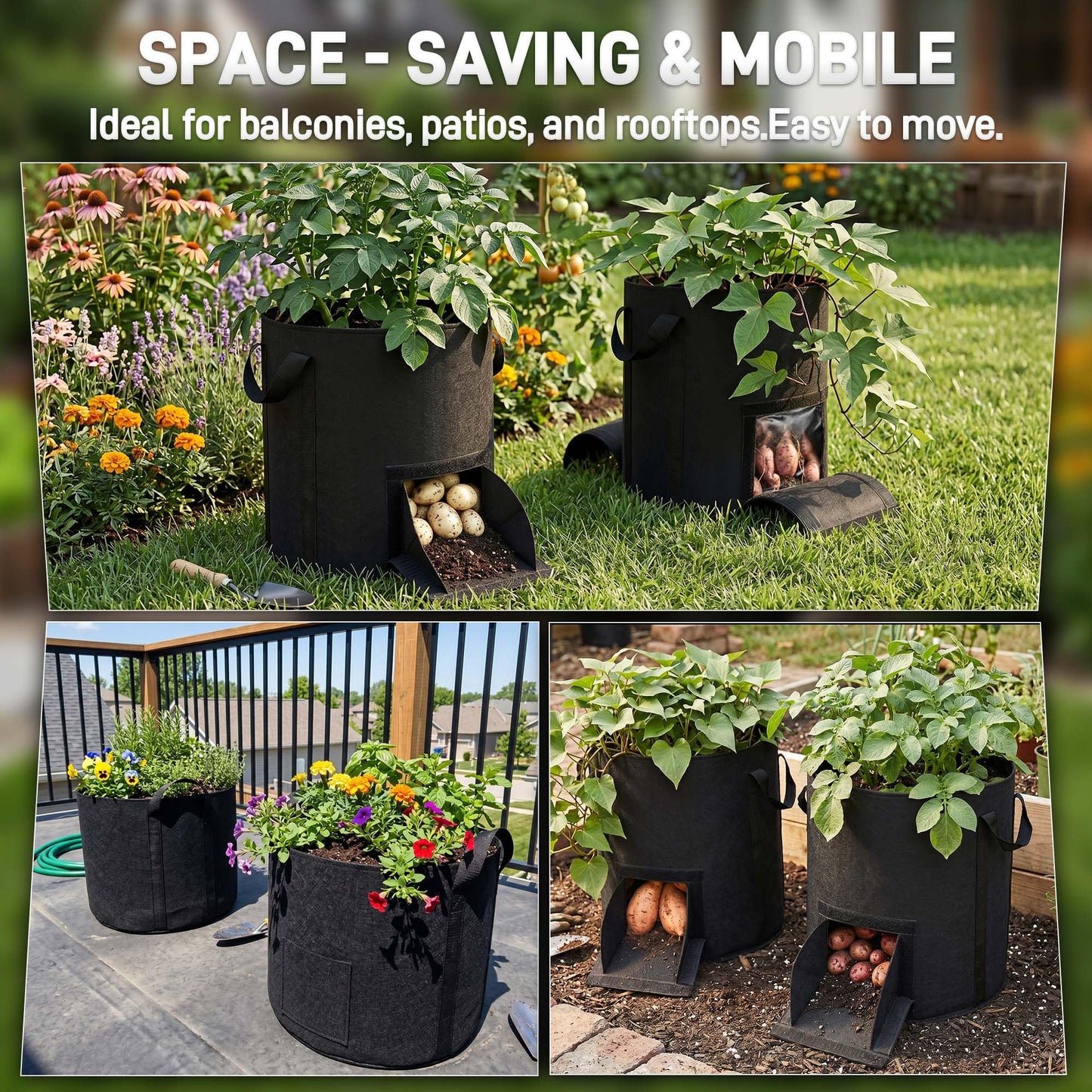 Mulctun 3Pcs 20 Gallon Potato Grow Bags, Grow Bags with Harvest & Visible Windows,Potato Bags for Growing Potatoes with Sturdy Handles,Potato Growing Containers for Growing Potatoes Vegetables