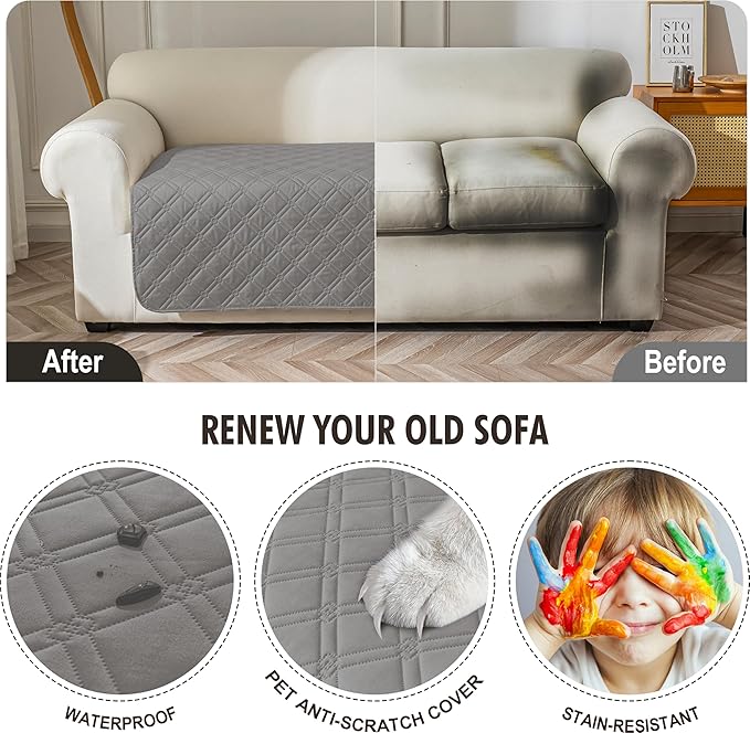 Genina Waterproof Couch Cover, Washable Anti-Slip 67 inch Sofa Covers