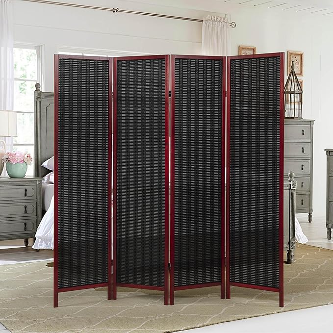 Roundhill Furniture Inkwell 4-Panel Bamboo Room Divider, Folding Portable