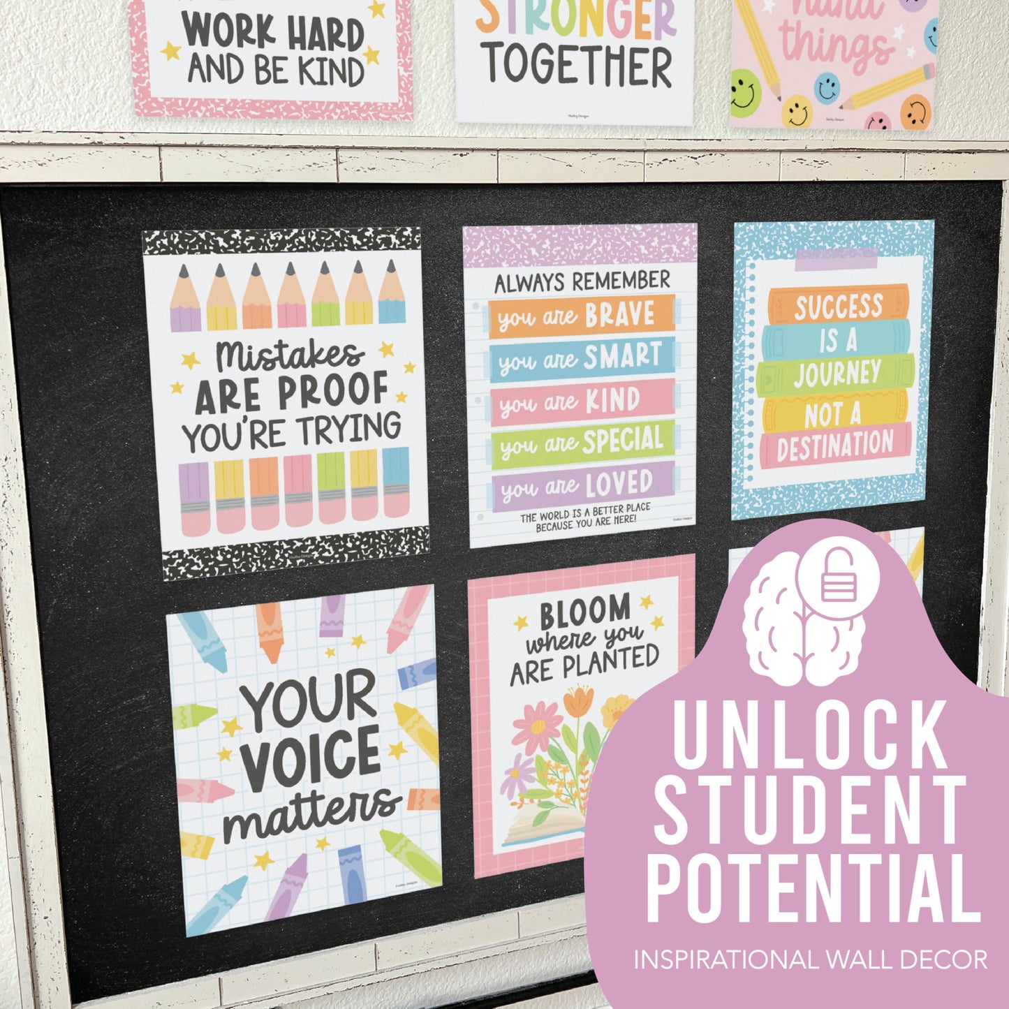 Hadley Designs Motivational Poster for Classroom Decor -9 Growth Mindset Classroom Posters Elementary, Inspirational Wall Decor Middle School, Teacher Must Haves, Pastel Bulletin Board Decorations