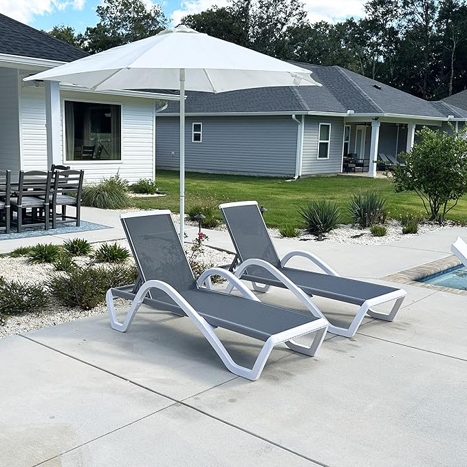 PURPLE LEAF Patio Chaise Lounge Chair Set Outside Aluminum Plastic Stackable