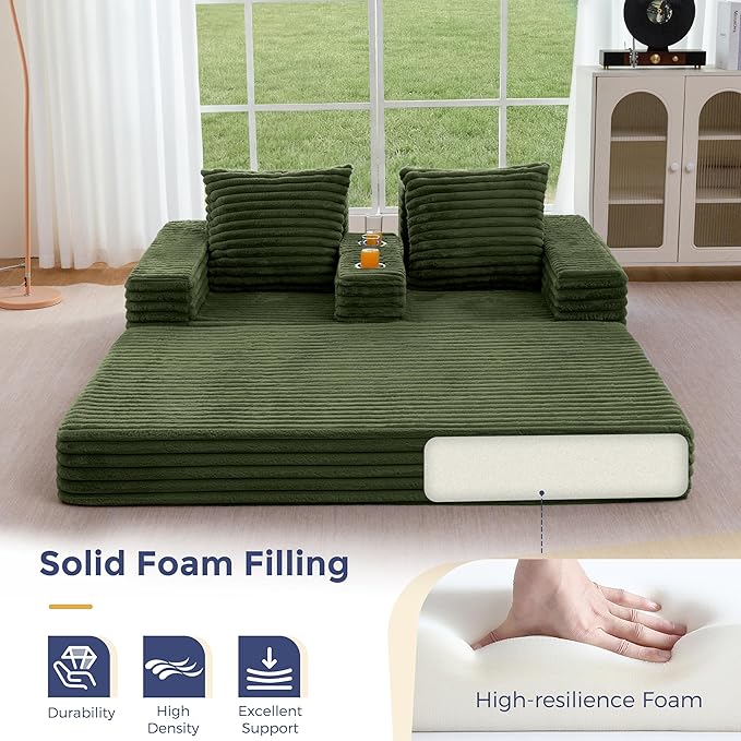 MAXYOYO Loveseat Sofa Bed, Striped Faux Fur Foldable Floor Sofa Couch in A Box