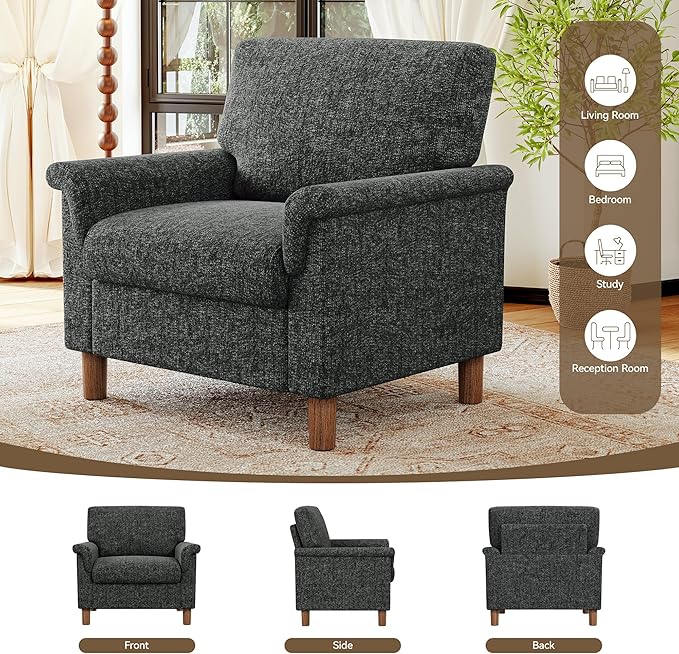 Mid Century Modern Accent Chairs Set of 2, Chenille Comfy Living Room Arm Chairs
