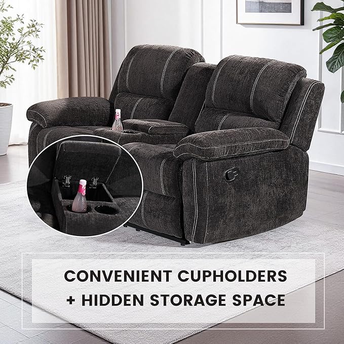 Betsy Furniture Modern Fabric Recliner Sofa Set, Loveseat w/Console, Recliner