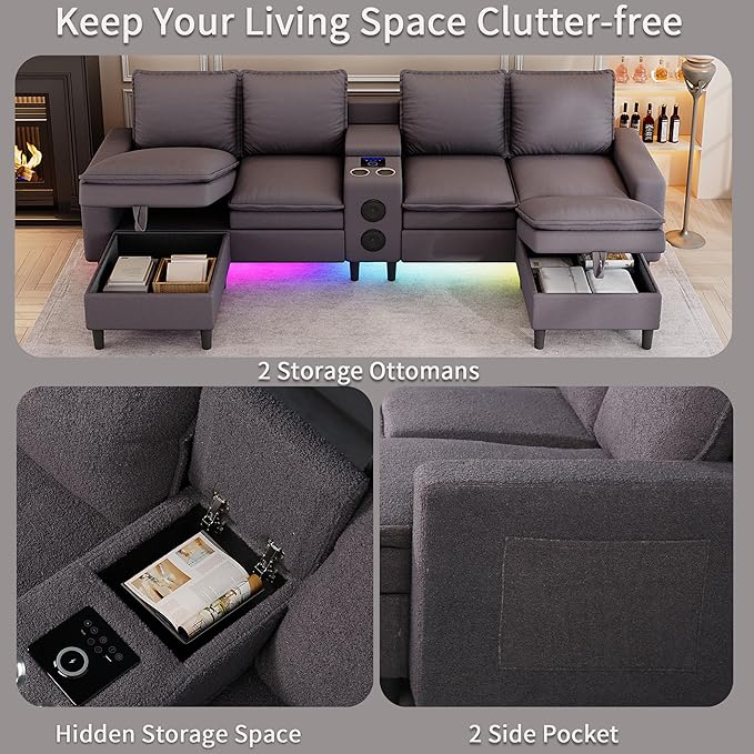 Sectional Couches for Living Room, 4 Seat Sectional Sofa