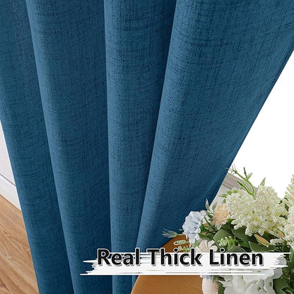 Tollpiz Linen Tier Curtains Rod Pocket Semi Sheer Short Kitchen Curtain Half Burlap Light Filtering Thick Linen Drape for Bathroom, 30 x 30 inches Long, Classic Blue, Set of 2 Panels