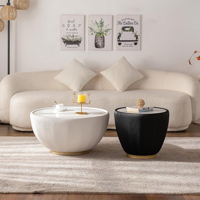 Round Marble Coffee Table Set of 2, 2 Piece Coffee Table and End Table